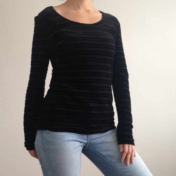 Classique Collection - Black Velvet Striped Shirt - Picture 1 of 5